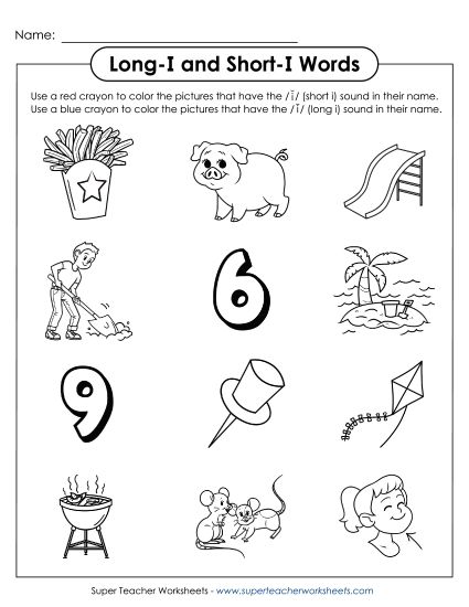 Color Long I and Short I Words (Printable PDF Worksheet)