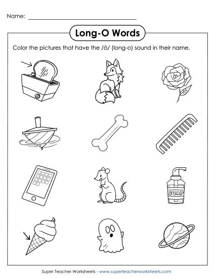 Worksheets - Color Long O Pictures (Printable PDF Worksheet)