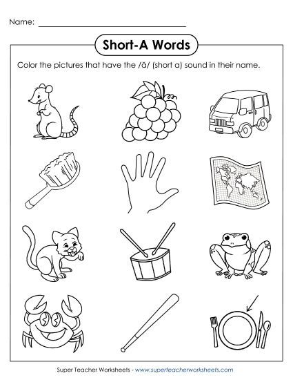 Worksheets - Color Short A Pictures (Printable PDF Worksheet)