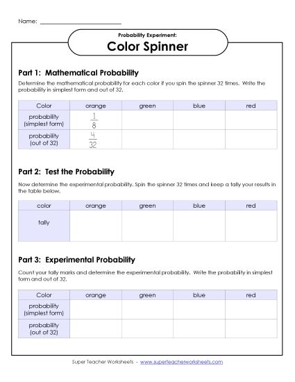 Color Spinner Experiment (Intermediate) (Printable PDF Worksheet)