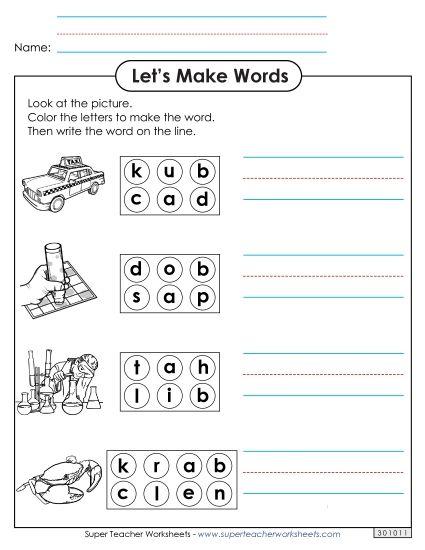 Worksheets - Color the Letters & Write (-ab) (Printable PDF Worksheet)