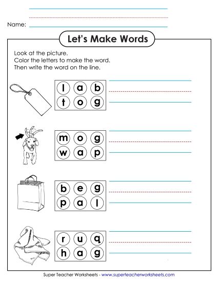 Worksheets - Color the Letters & Write (-ag) (Printable PDF Worksheet)