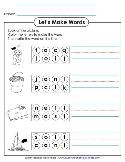 Worksheets - Color the Letters & Write (-ail) (Printable PDF Worksheet)