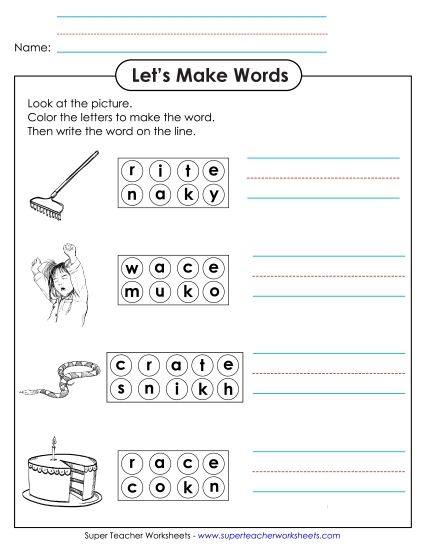 Worksheets - Color the Letters & Write (-ake) (Printable PDF Worksheet)