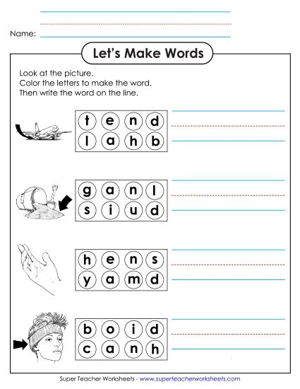 Worksheets - Color the Letters & Write (-and) (Printable PDF Worksheet)