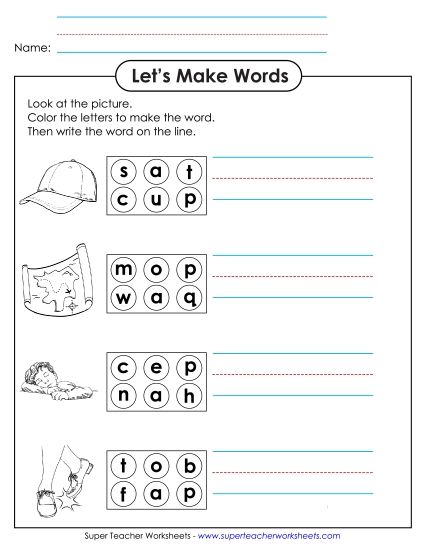 Worksheets - Color the Letters & Write (-ap) (Printable PDF Worksheet)