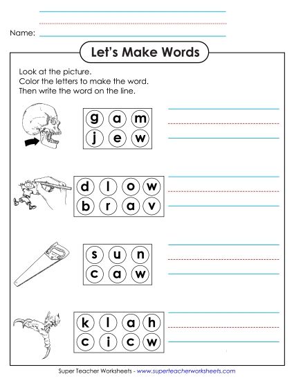 Worksheets - Color the Letters & Write (-aw) (Printable PDF Worksheet)
