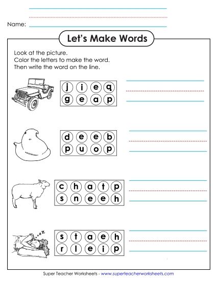Worksheets - Color the Letters & Write (-eep) (Printable PDF Worksheet)