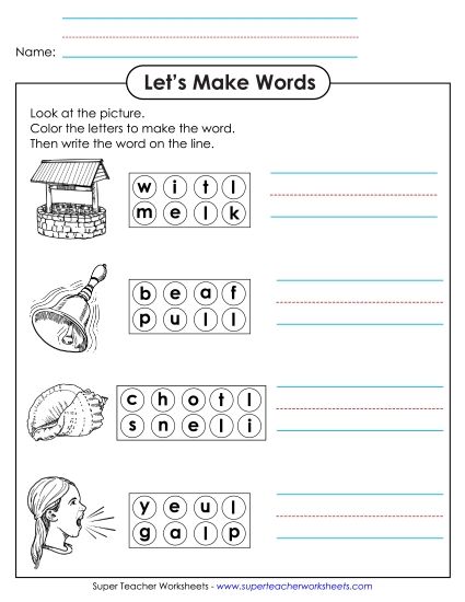 Worksheets - Color the Letters & Write (-ell) (Printable PDF Worksheet)