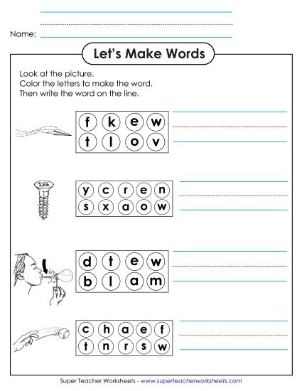 Worksheets - Color the Letters & Write (-ew) (Printable PDF Worksheet)
