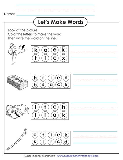 Worksheets - Color the Letters & Write (-ick) (Printable PDF Worksheet)