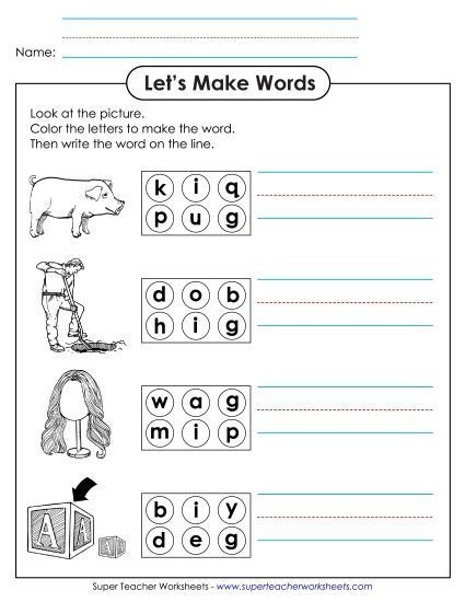 Worksheets - Color the Letters & Write (-ig) (Printable PDF Worksheet)
