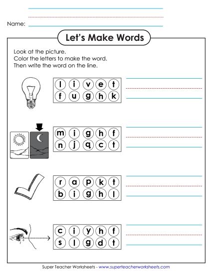 Worksheets - Color the Letters & Write (-ight) (Printable PDF Worksheet)