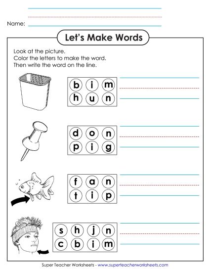 Worksheets - Color the Letters & Write (-in) (Printable PDF Worksheet)