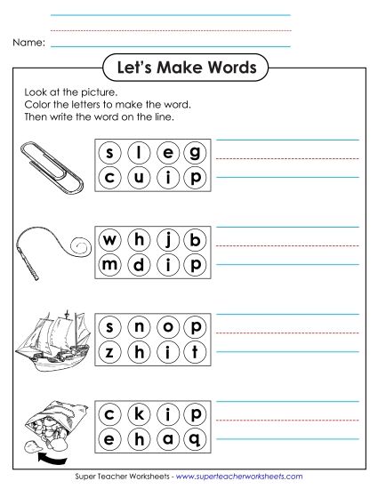 Worksheets - Color the Letters & Write (-ip) (Printable PDF Worksheet)