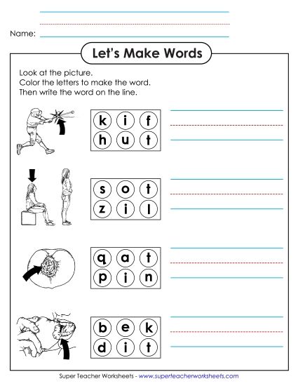 Worksheets - Color the Letters & Write (-it) (Printable PDF Worksheet)