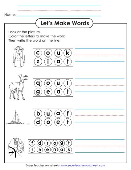 Worksheets - Color the Letters & Write (-oat) (Printable PDF Worksheet)