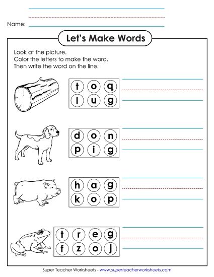 Worksheets - Color the Letters & Write (-og) (Printable PDF Worksheet)