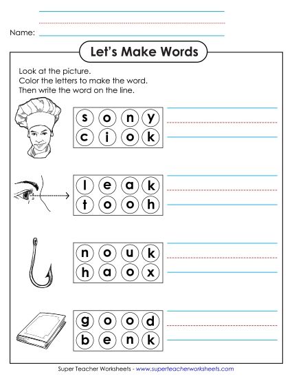 Worksheets - Color the Letters & Write (-ook) (Printable PDF Worksheet)