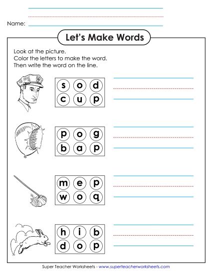 Worksheets - Color the Letters & Write (-op) (Printable PDF Worksheet)