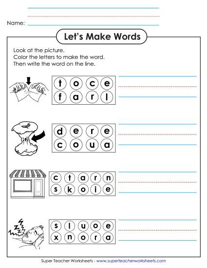 Worksheets - Color the Letters & Write (-ore) (Printable PDF Worksheet)