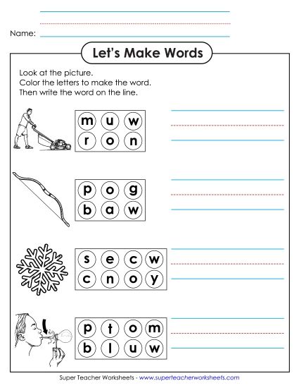 Long-O Sound (as in Grow) - Color the Letters & Write (-ow) (Printable PDF Worksheet)