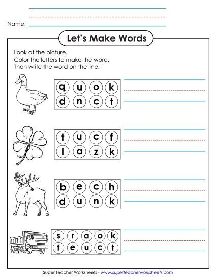 Worksheets - Color the Letters & Write (-uck) (Printable PDF Worksheet)