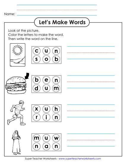 Worksheets - Color the Letters & Write (-un) (Printable PDF Worksheet)
