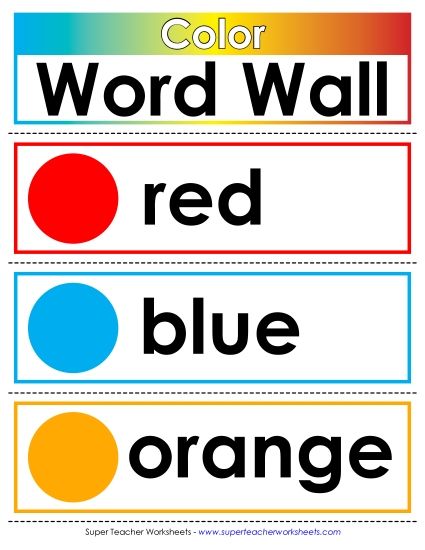 Multiple Colors - Color Words for Pocket Chart or Word Wall (Printable PDF Worksheet)