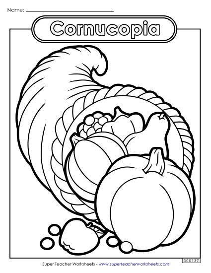 Coloring Pages - Coloring Page: Cornucopia (Printable PDF Worksheet)