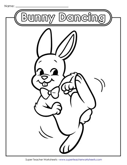 Basic Pictures (For Younger Kids) - Coloring Page: Dancing Easter Bunny (Printable PDF Worksheet)
