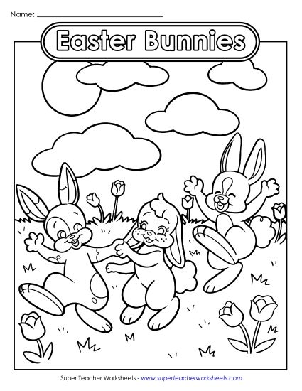 Advanced Pictures (For Older Kids) - Coloring Page: Easter Bunnies (Printable PDF Worksheet)
