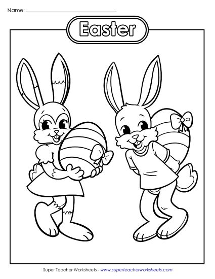 Basic Pictures (For Younger Kids) - Coloring Page: Easter Egg Bunnies (Printable PDF Worksheet)