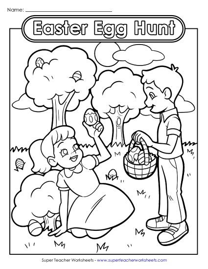 Advanced Pictures (For Older Kids) - Coloring Page: Easter Egg Hunt (Printable PDF Worksheet)