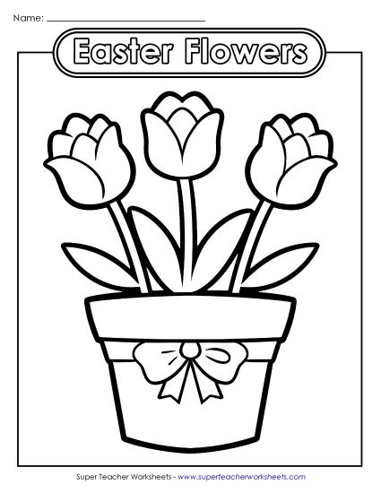 Basic Pictures (For Younger Kids) - Coloring Page: Easter Flowers (Printable PDF Worksheet)