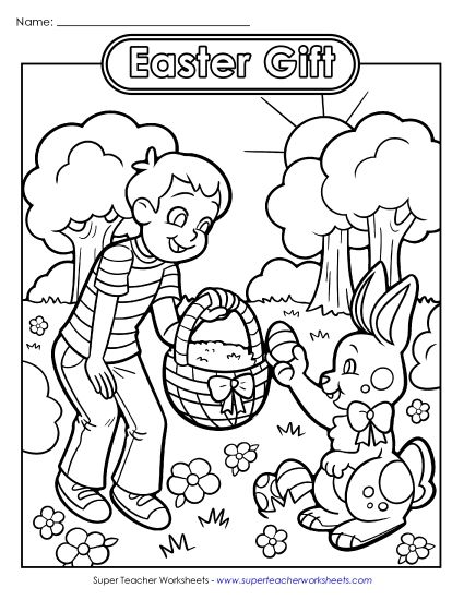 Advanced Pictures (For Older Kids) - Coloring Page: Easter Gift (Printable PDF Worksheet)