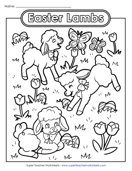 Advanced Pictures (For Older Kids) - Coloring Page: Easter Lambs (Printable PDF Worksheet)