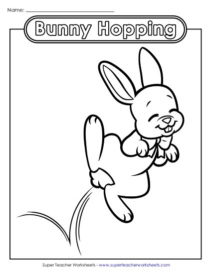 Basic Pictures (For Younger Kids) - Coloring Page: Hopping Easter Bunny (Printable PDF Worksheet)