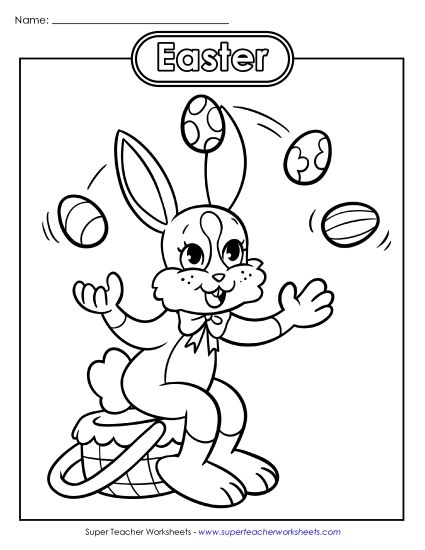 Basic Pictures (For Younger Kids) - Coloring Page: Juggling Easter Bunny (Printable PDF Worksheet)