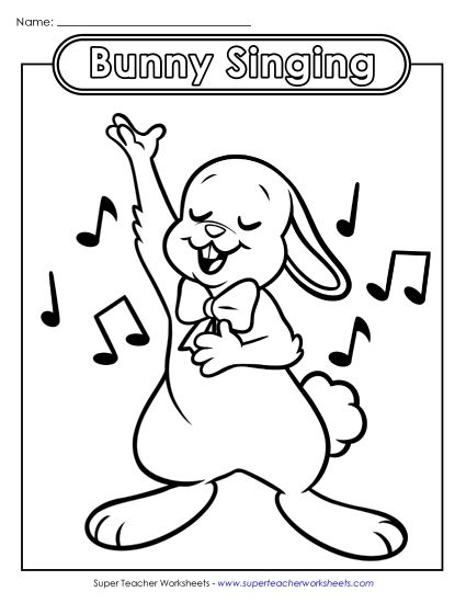 Basic Pictures (For Younger Kids) - Coloring Page: Singing Easter Bunny (Printable PDF Worksheet)