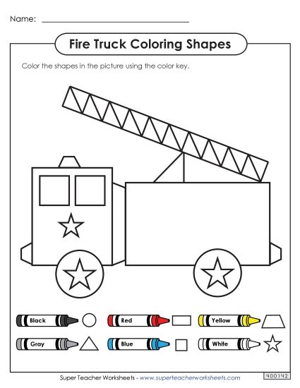Coloring Activities - Coloring Shapes Activity - Fire Truck (Printable PDF Worksheet)