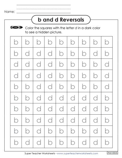 Letters b and d - Coloring Squares: b and d (Printable PDF Worksheet)