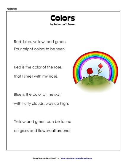 Colors (Poem) (Printable PDF Worksheet)