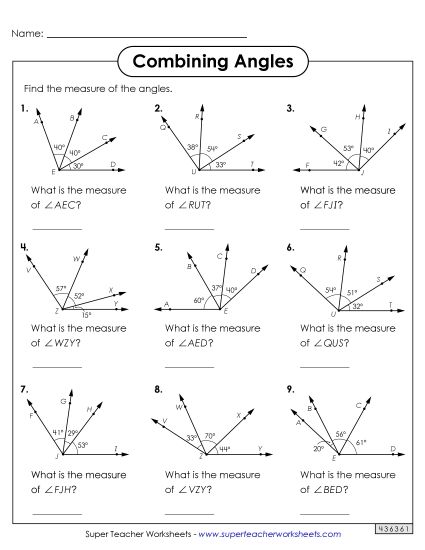 Adding Angles Worksheets - Combining Angles Worksheet 2 (Printable PDF Worksheet)