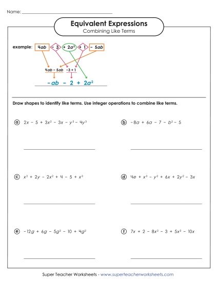 Combining Like Terms (Simplifying Expressions) - Combining Like Terms (Advanced #2) (Printable PDF Worksheet)