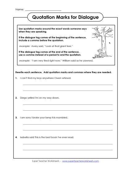 Commas in Dialogue - Commas in Dialogue (Printable PDF Worksheet)