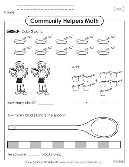Mixed Math Skills (Very Basic) - Community Helpers Math: Chef (Printable PDF Worksheet)