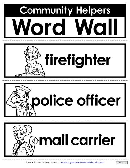 Word Wall and Web - Community Helpers Word Wall (Printable PDF Worksheet)