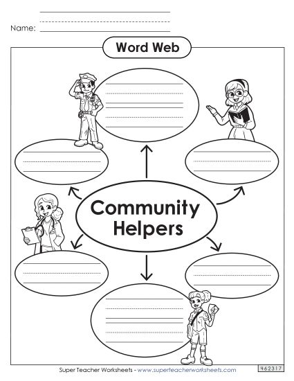 Word Wall and Web - Community Helpers Word Web (Printable PDF Worksheet)