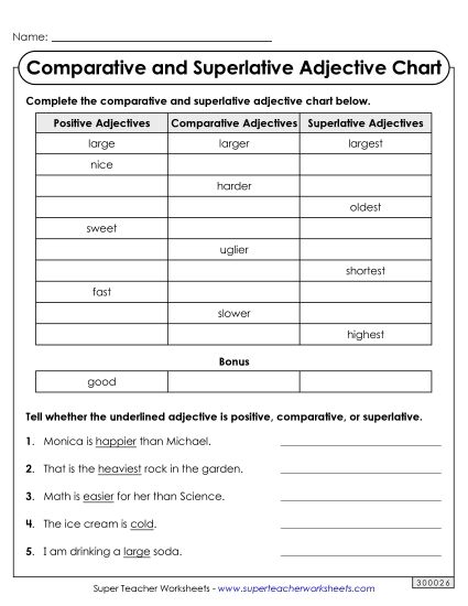 Comparative & Superlative - Comparative and Superlative Adjectives (Printable PDF Worksheet)